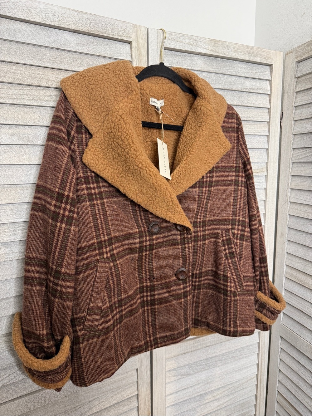 Moon River Patchwork Quilt Jacket Sherpa Size XS NWT - Picture 3 of 6